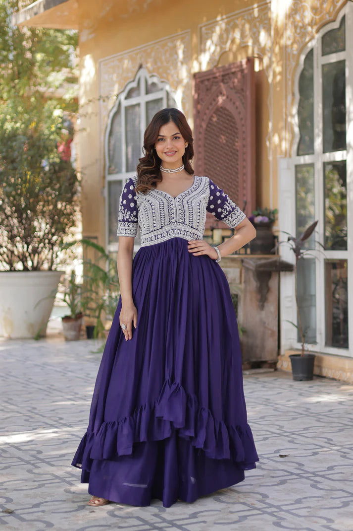 STAR GEORGETTE BEADS EMBROIDARY KURTI WITH LEHENGA(WD87) (01)