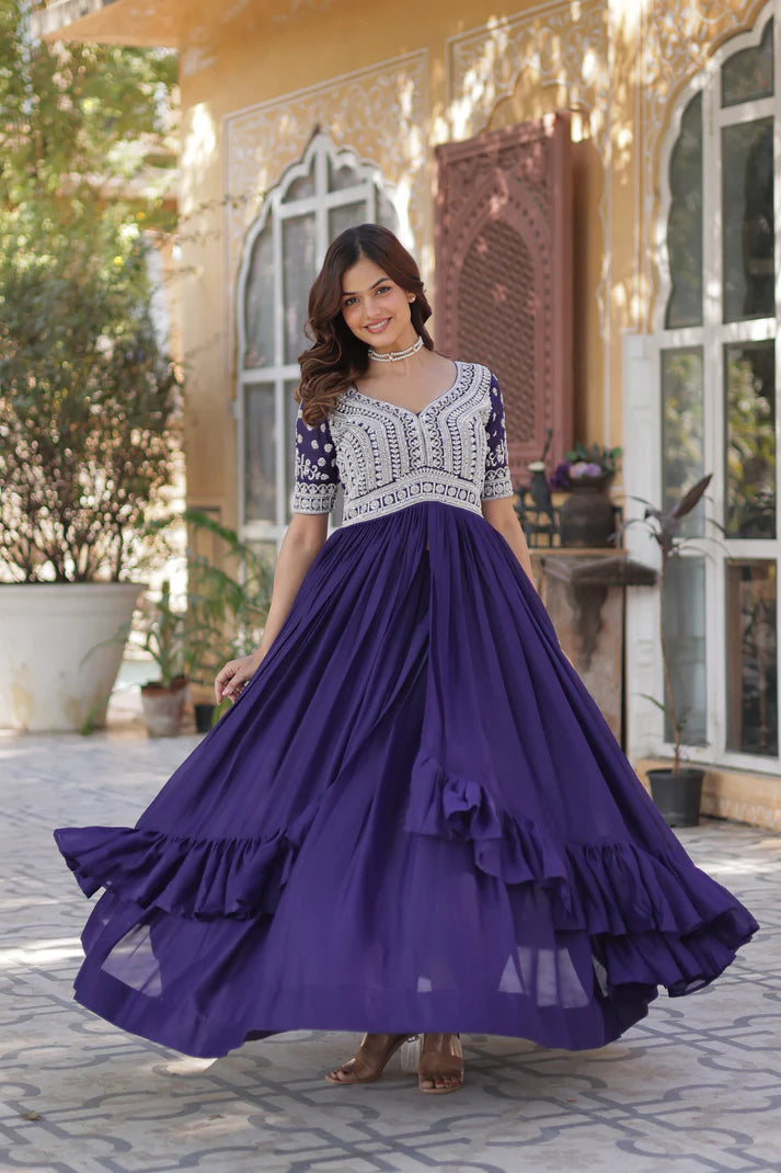 STAR GEORGETTE BEADS EMBROIDARY KURTI WITH LEHENGA(WD87) (01)