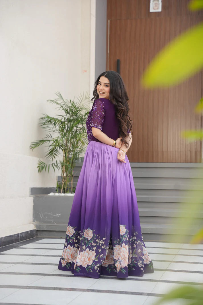 FAUX BLOOMING BEADS EMBROIDERED GOWN(WD78)