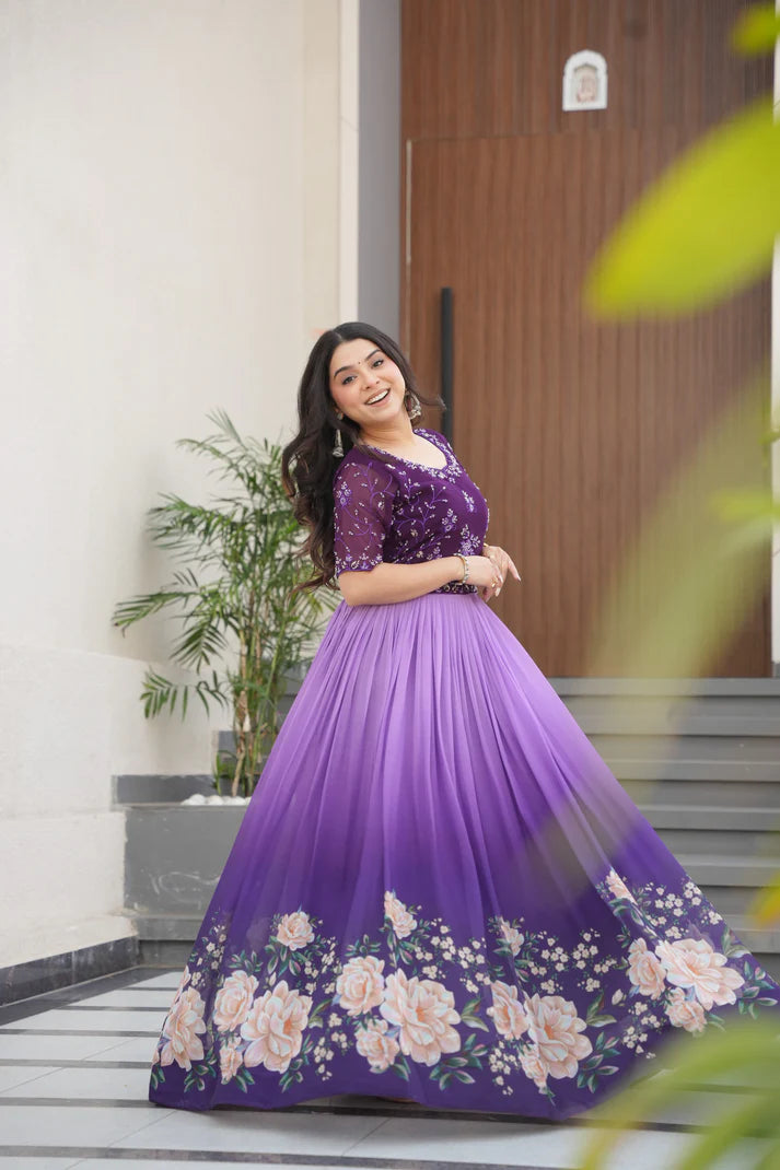 FAUX BLOOMING BEADS EMBROIDERED GOWN(WD78)