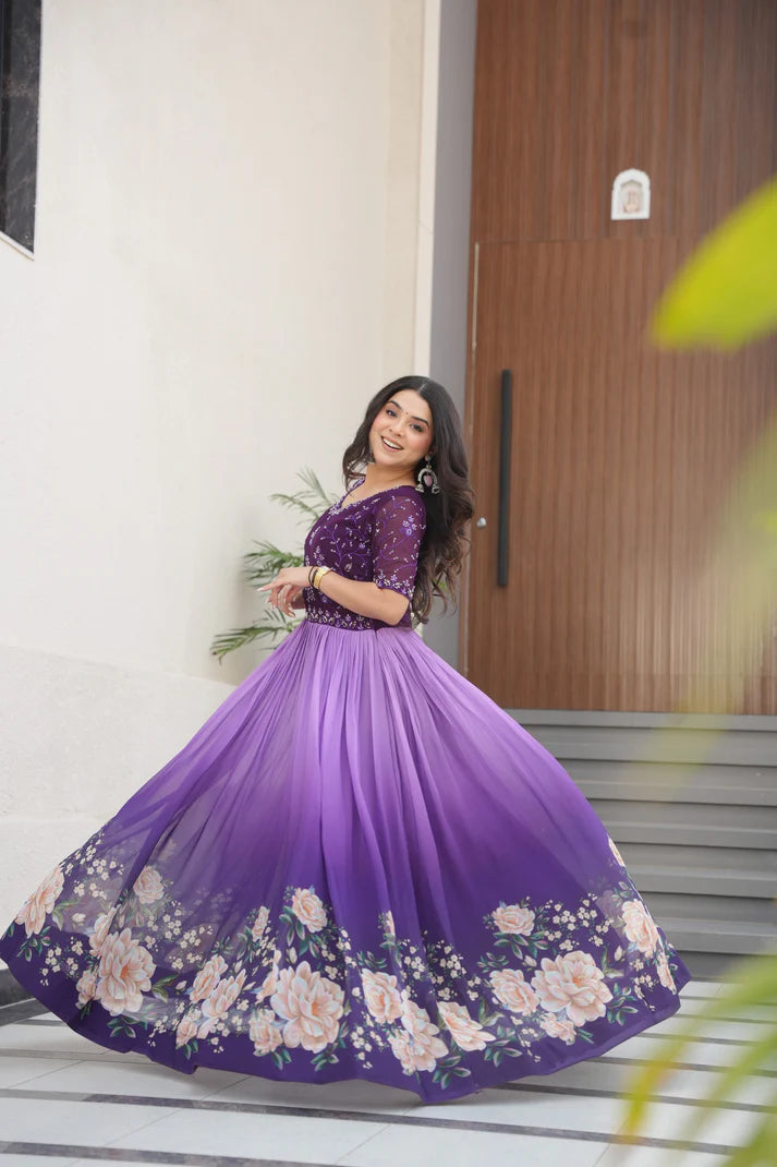 FAUX BLOOMING BEADS EMBROIDERED GOWN(WD78)