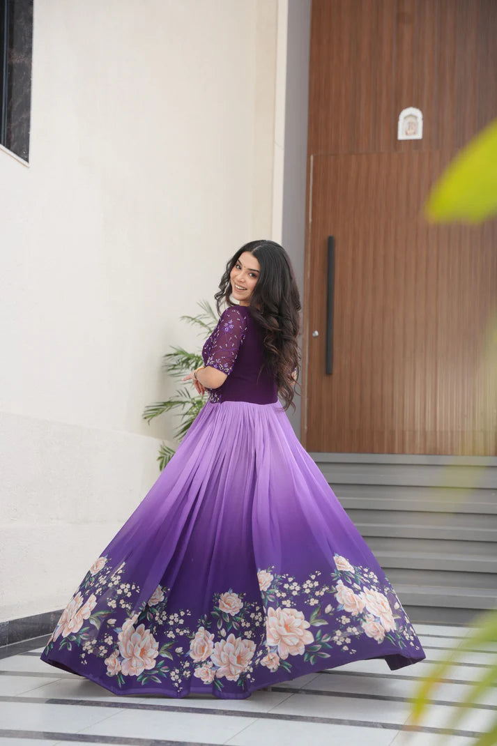 FAUX BLOOMING BEADS EMBROIDERED GOWN(WD78)