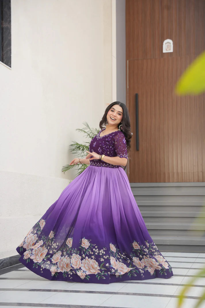 FAUX BLOOMING BEADS EMBROIDERED GOWN(WD78)
