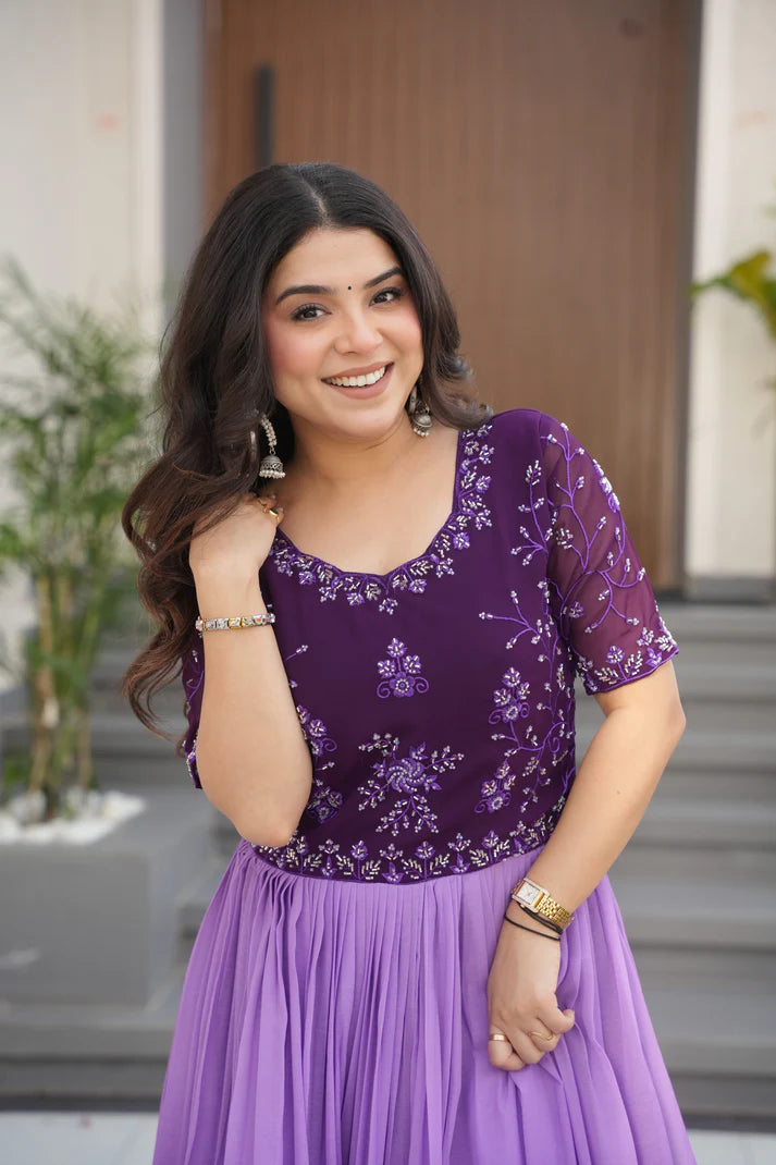 FAUX BLOOMING BEADS EMBROIDERED GOWN(WD78)