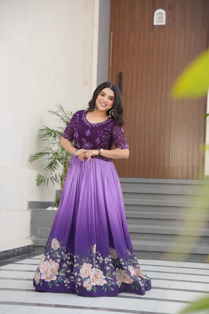 FAUX BLOOMING BEADS EMBROIDERED GOWN(WD78)