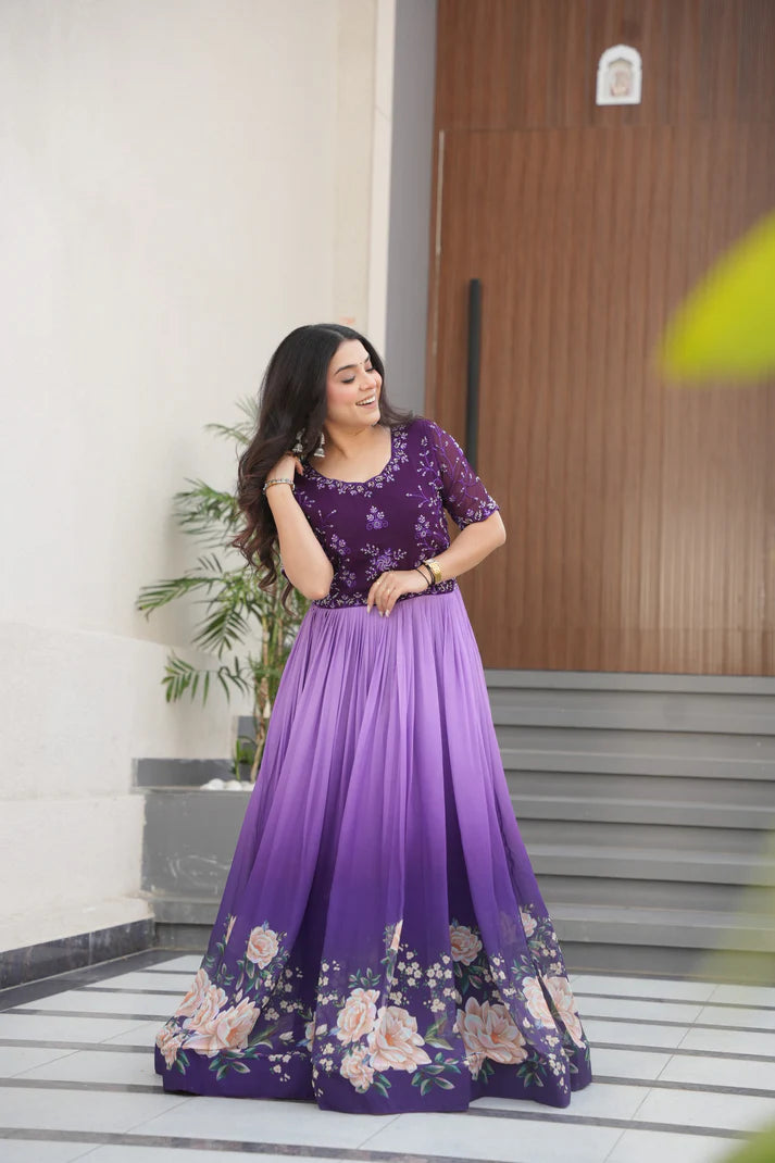 FAUX BLOOMING BEADS EMBROIDERED GOWN(WD78)