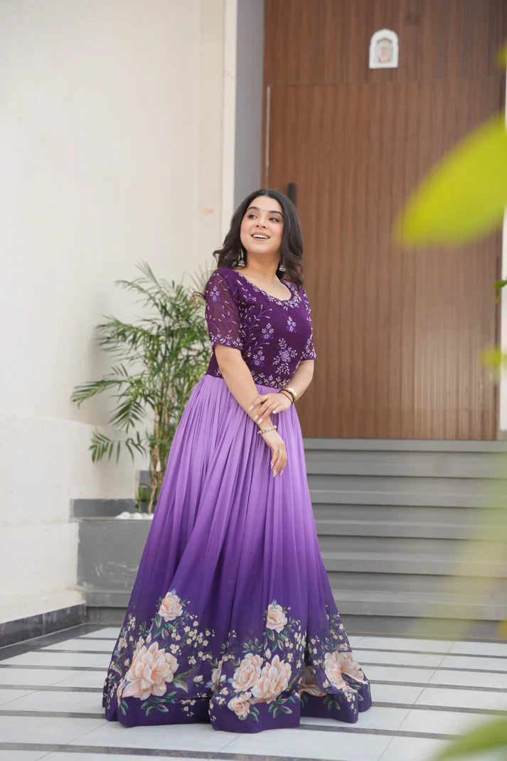 FAUX BLOOMING BEADS EMBROIDERED GOWN(WD78)