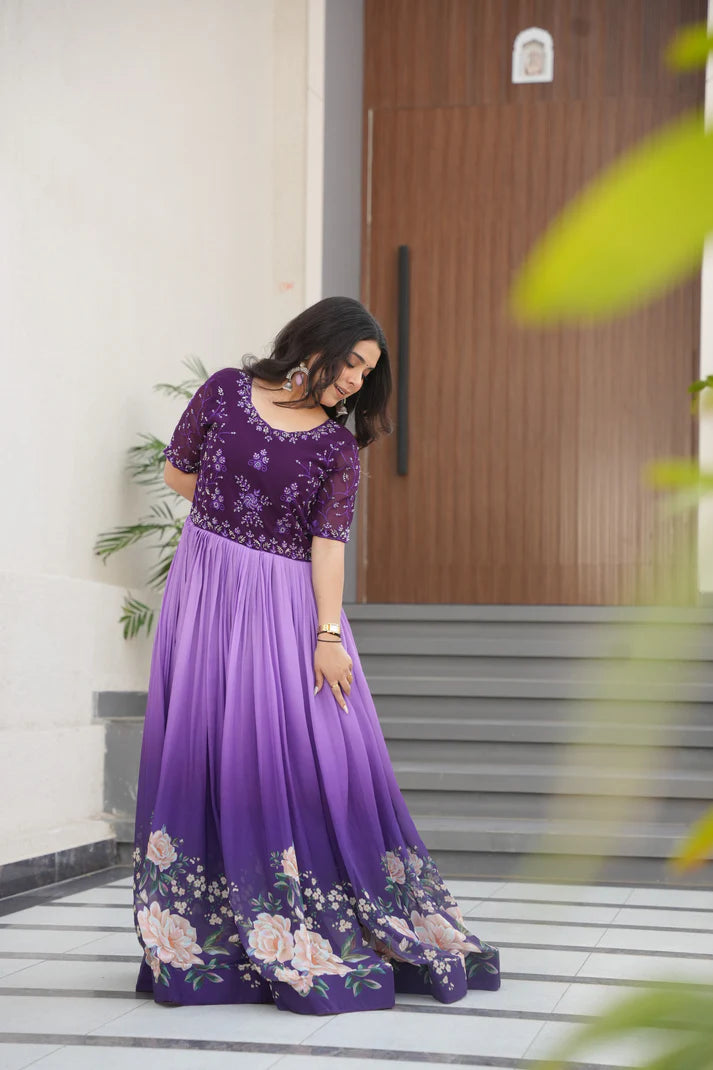 FAUX BLOOMING BEADS EMBROIDERED GOWN(WD78)