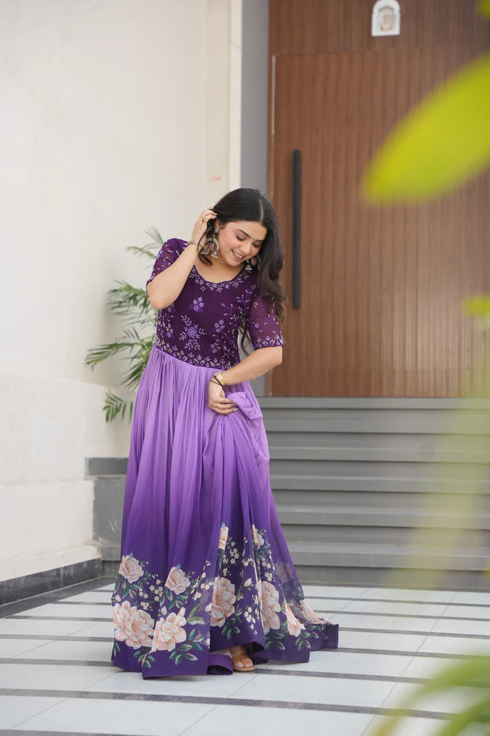 FAUX BLOOMING BEADS EMBROIDERED GOWN(WD78)