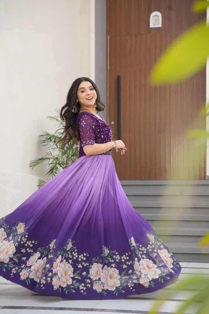 FAUX BLOOMING BEADS EMBROIDERED GOWN(WD78)