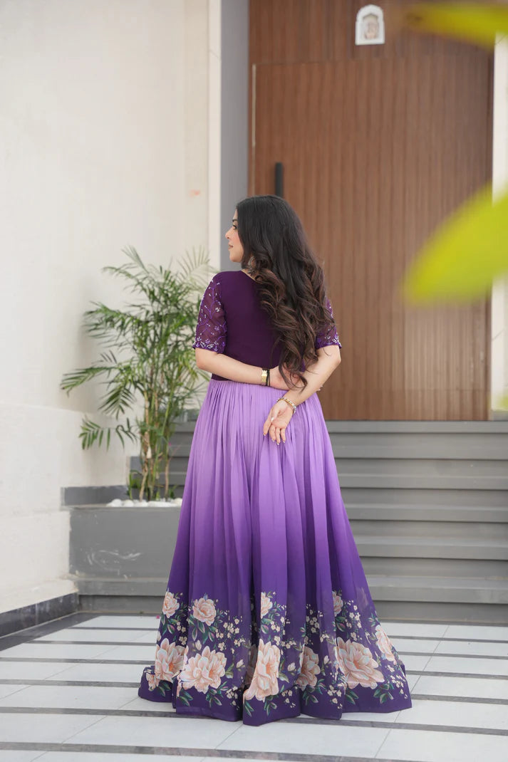 FAUX BLOOMING BEADS EMBROIDERED GOWN(WD78)