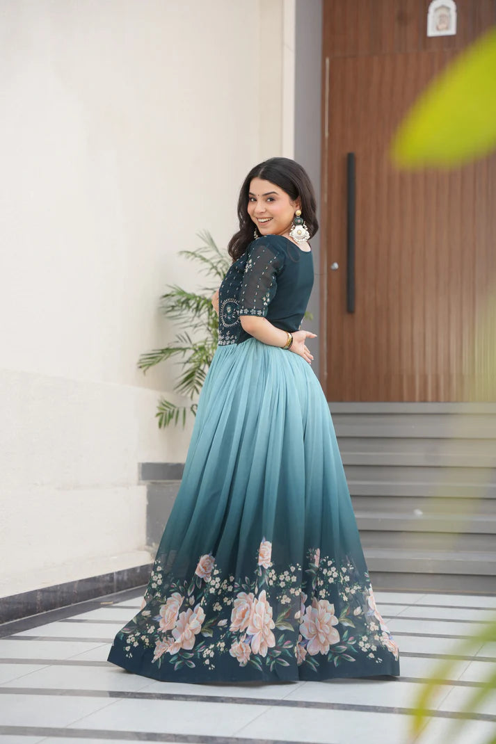 FAUX BLOOMING BEADS EMBROIDERED GOWN(WD78) (01)