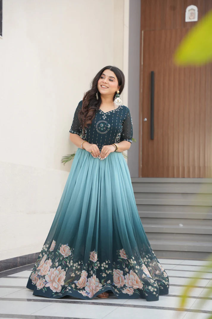 FAUX BLOOMING BEADS EMBROIDERED GOWN(WD78) (01)