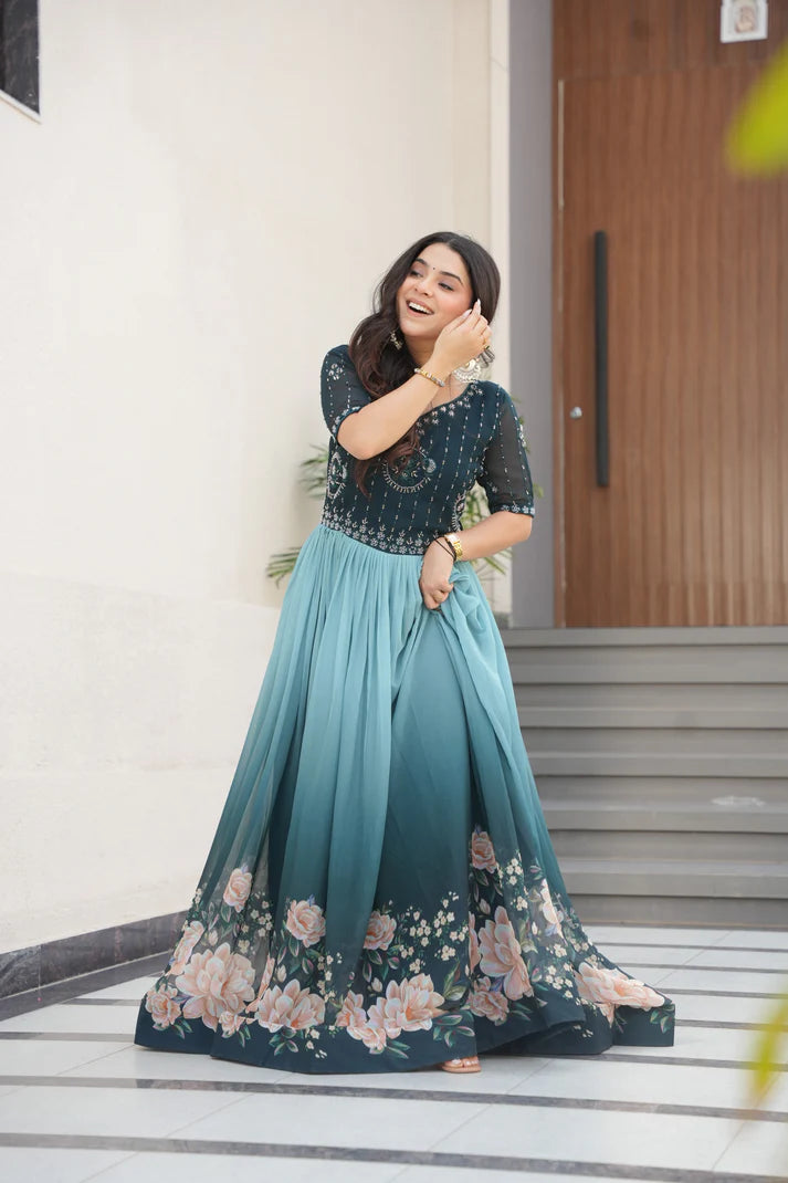 FAUX BLOOMING BEADS EMBROIDERED GOWN(WD78) (01)