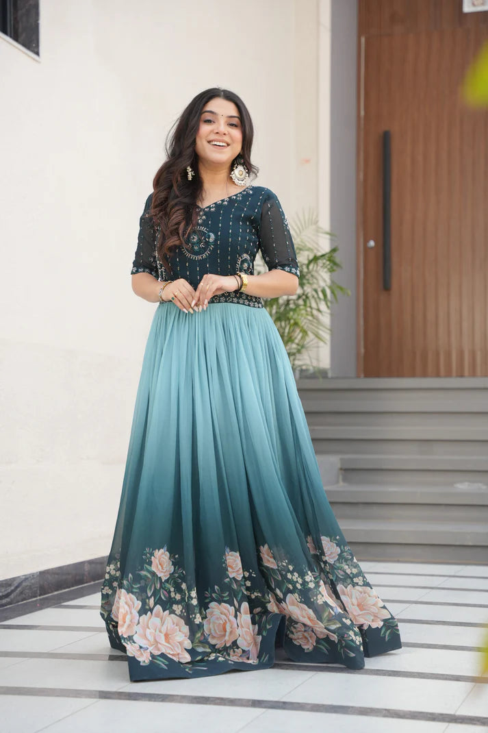 FAUX BLOOMING BEADS EMBROIDERED GOWN(WD78) (01)