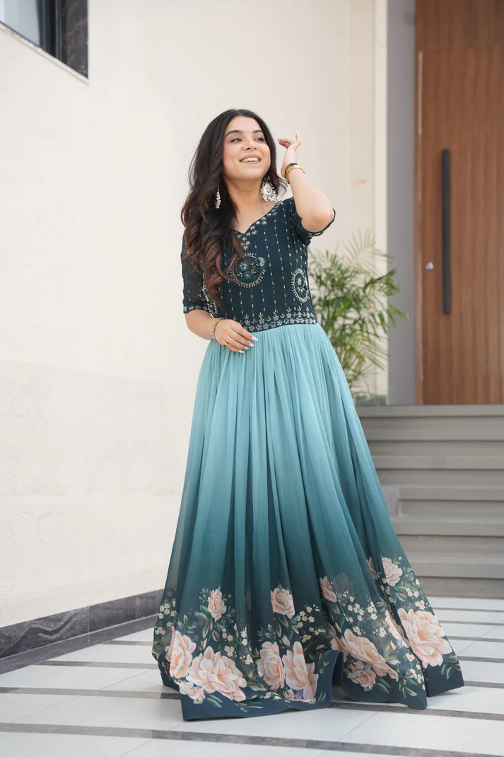 FAUX BLOOMING BEADS EMBROIDERED GOWN(WD78) (01)