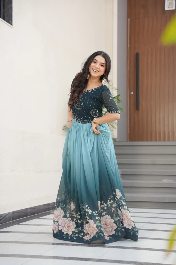 FAUX BLOOMING BEADS EMBROIDERED GOWN(WD78) (01)