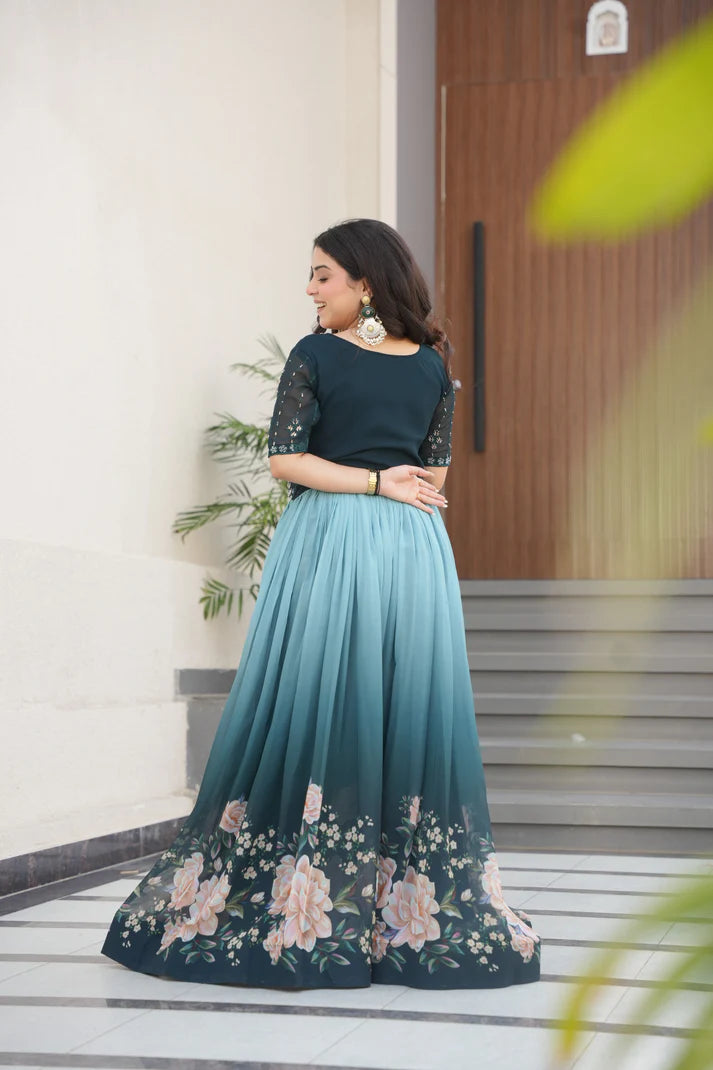 FAUX BLOOMING BEADS EMBROIDERED GOWN(WD78) (01)