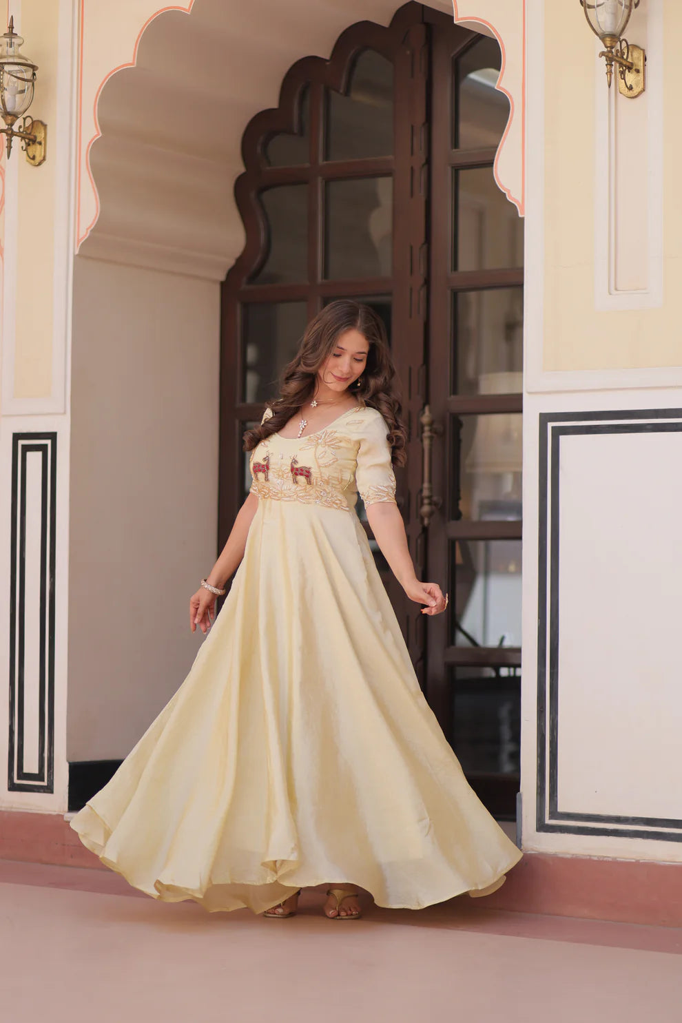 FESTIVAL SPECIAL GOLD CRUSH BEADS EMBROIDERED GOWN(WD177) 01