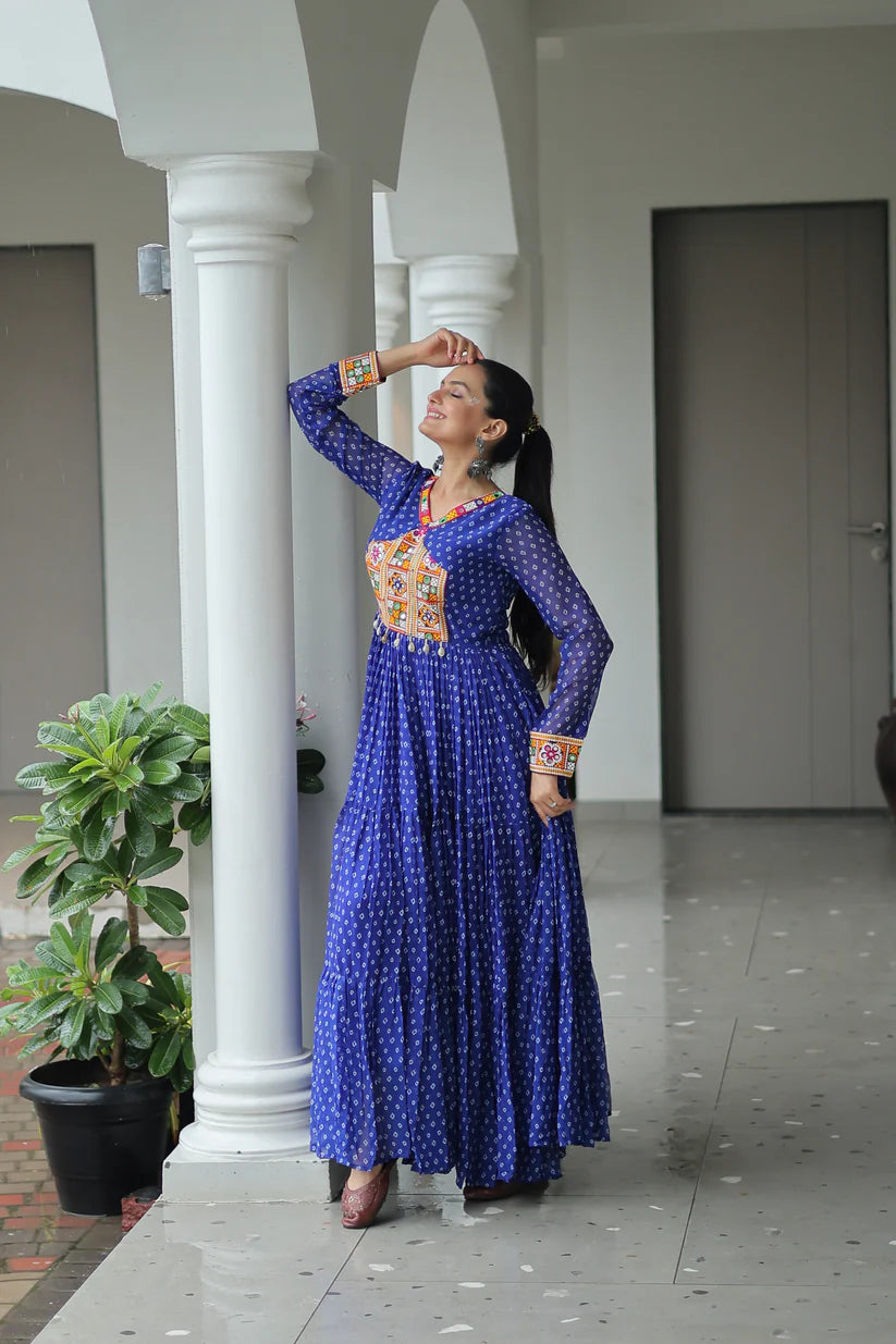 NAVRATRI SPECIAL BANDHANI PRINT GOWN WITH KUTCHI PATCHWORK (WD181) 02