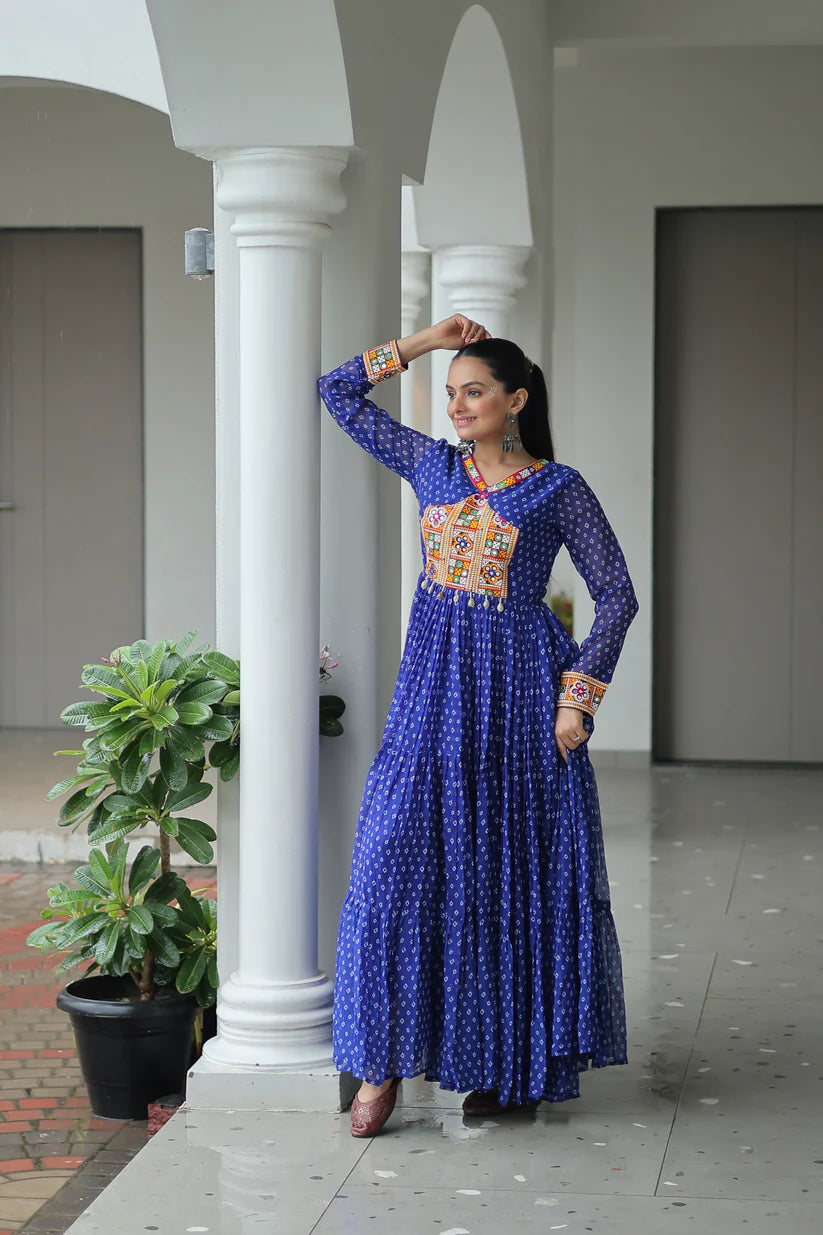 NAVRATRI SPECIAL BANDHANI PRINT GOWN WITH KUTCHI PATCHWORK (WD181) 02