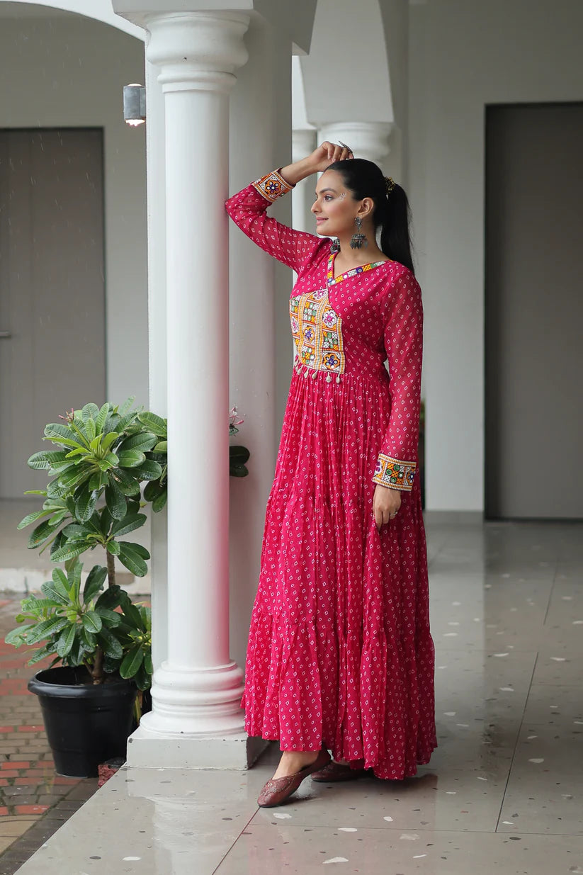NAVRATRI SPECIAL BANDHANI PRINT GOWN WITH KUTCHI PATCHWORK (WD181) 01
