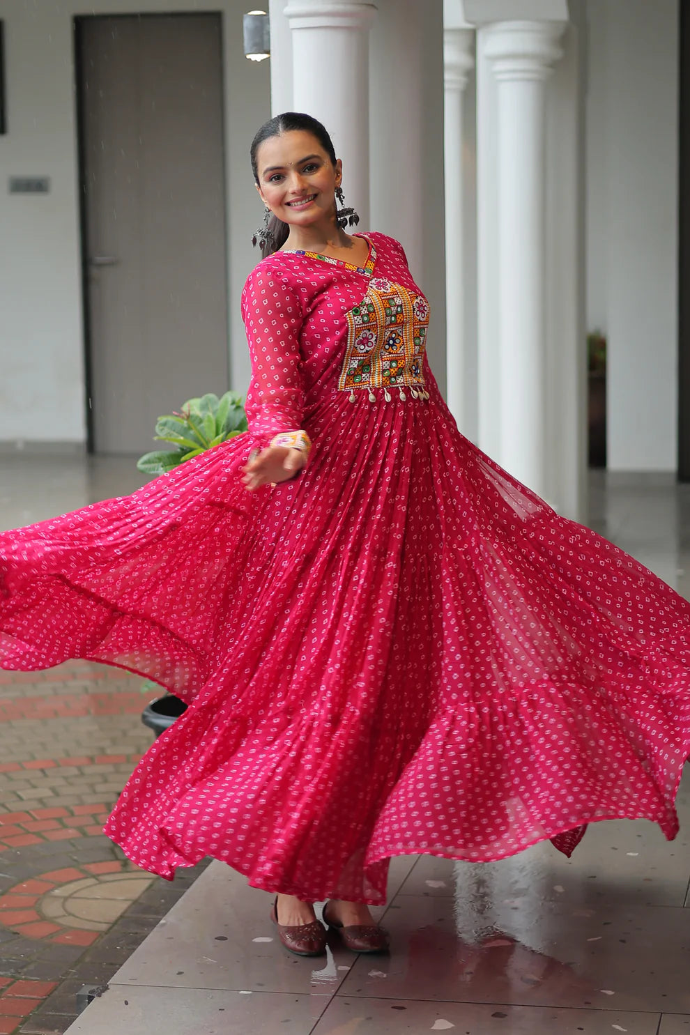 NAVRATRI SPECIAL BANDHANI PRINT GOWN WITH KUTCHI PATCHWORK (WD181) 01