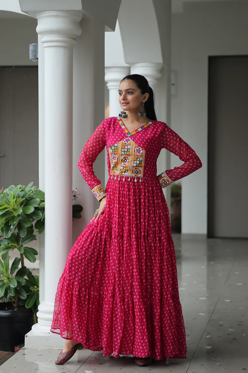 NAVRATRI SPECIAL BANDHANI PRINT GOWN WITH KUTCHI PATCHWORK (WD181) 01