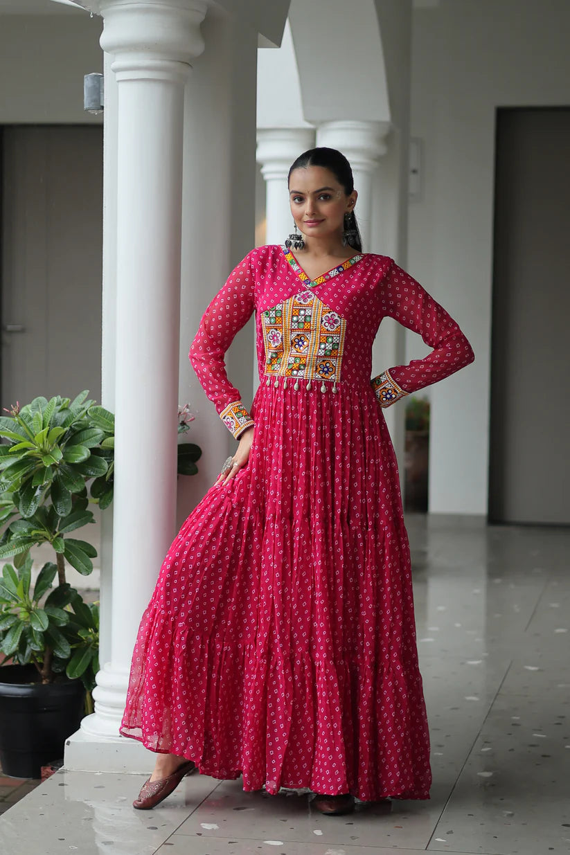 NAVRATRI SPECIAL BANDHANI PRINT GOWN WITH KUTCHI PATCHWORK (WD181) 01