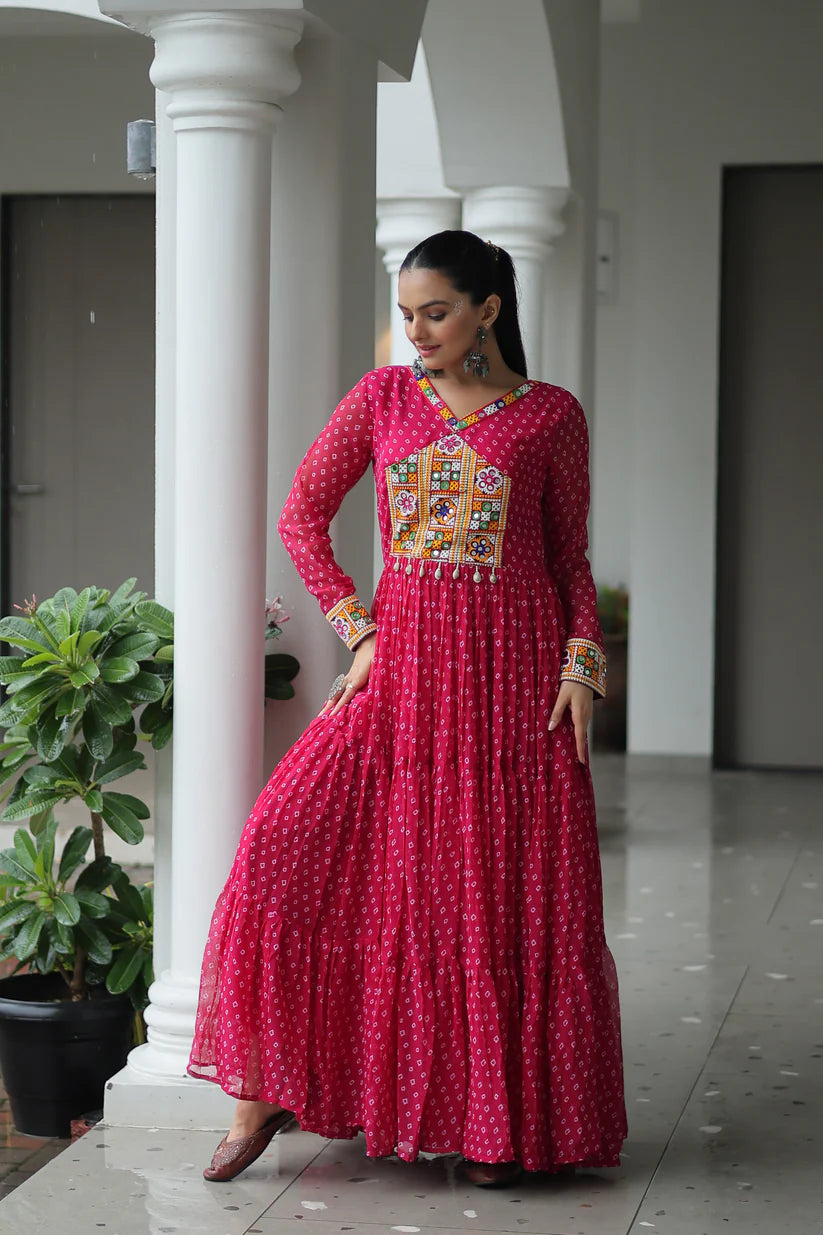 NAVRATRI SPECIAL BANDHANI PRINT GOWN WITH KUTCHI PATCHWORK (WD181) 01