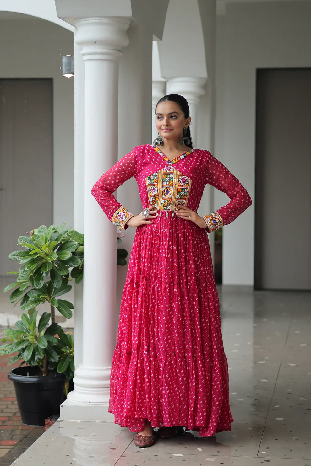 NAVRATRI SPECIAL BANDHANI PRINT GOWN WITH KUTCHI PATCHWORK (WD181) 01