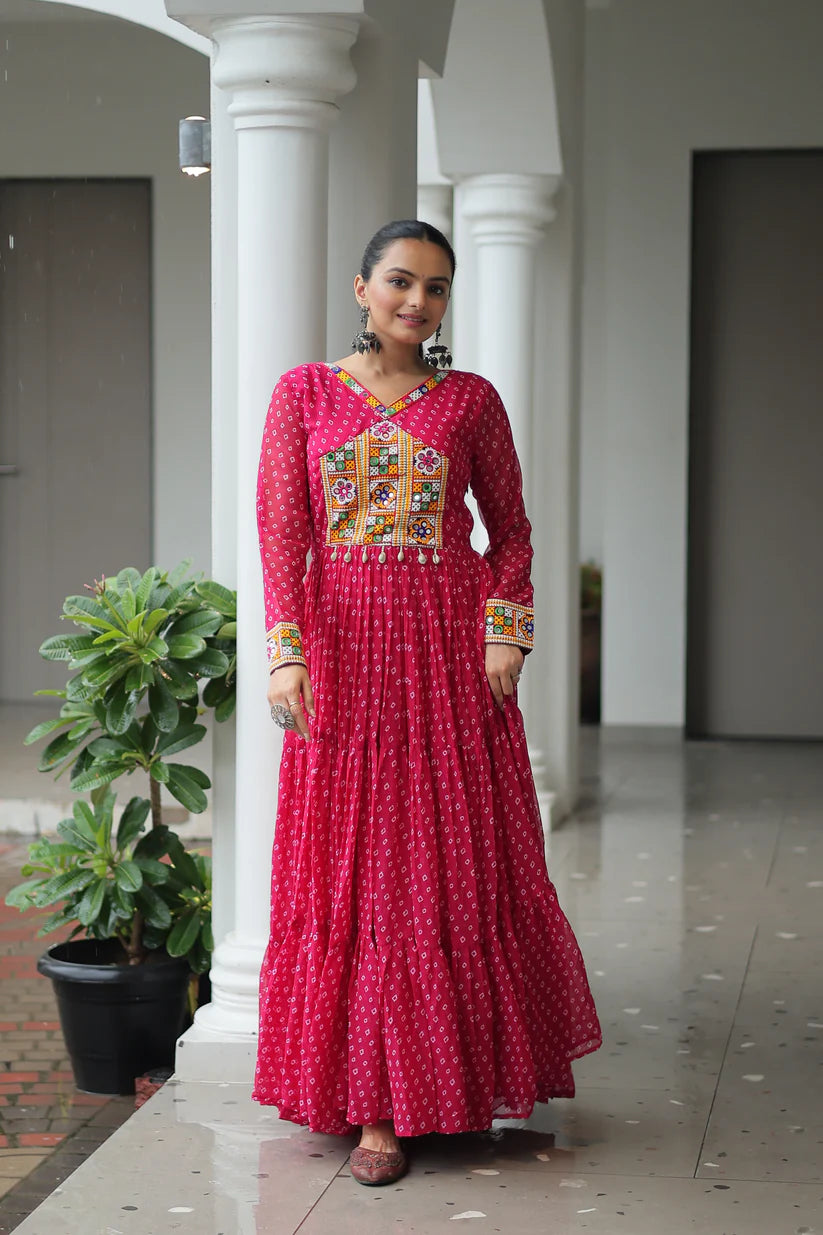 NAVRATRI SPECIAL BANDHANI PRINT GOWN WITH KUTCHI PATCHWORK (WD181) 01