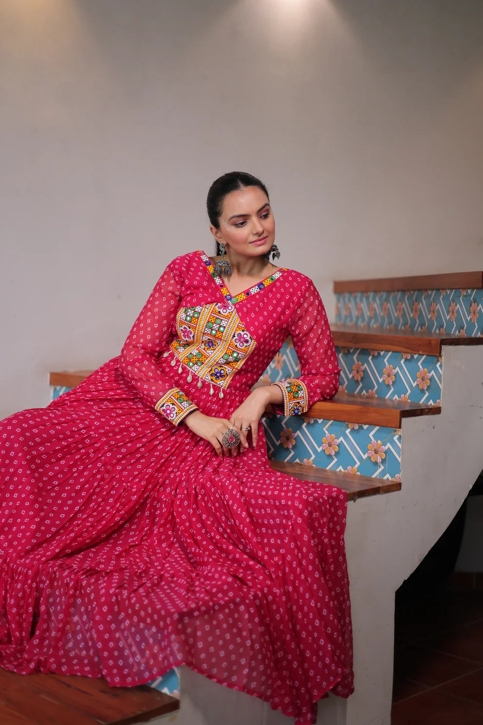 NAVRATRI SPECIAL BANDHANI PRINT GOWN WITH KUTCHI PATCHWORK (WD181) 01