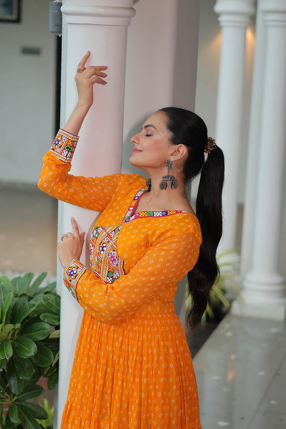 NAVRATRI SPECIAL BANDHANI PRINT GOWN WITH KUTCHI PATCHWORK (WD181)