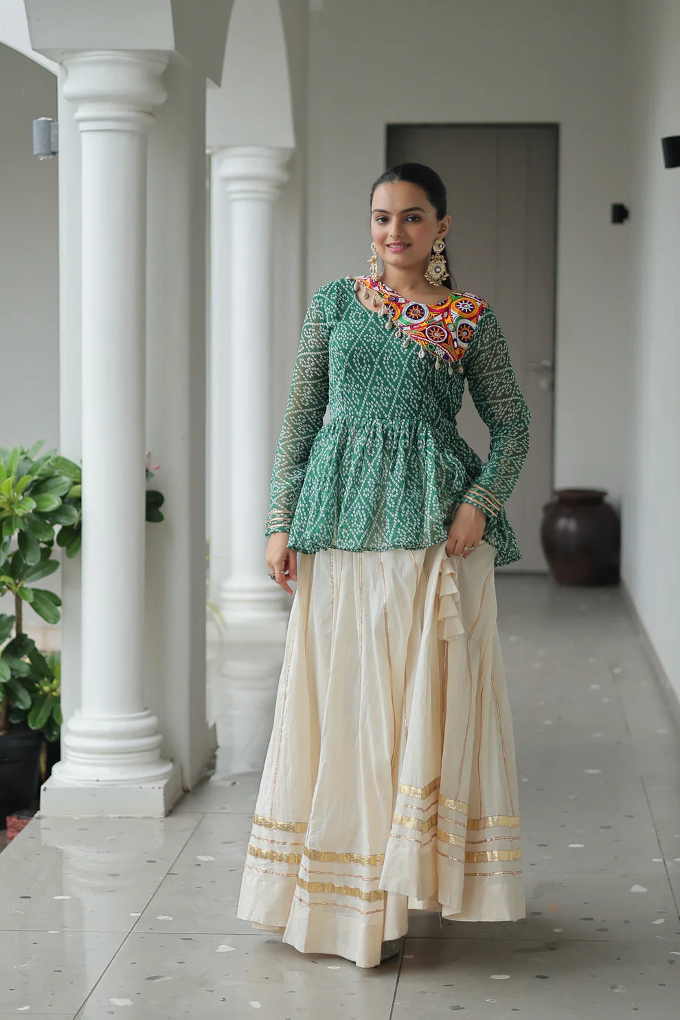 NAVRATRI SPECIAL KORA COTTON GAMTHI WORK LEHENGA CHOLI (WD186) 02