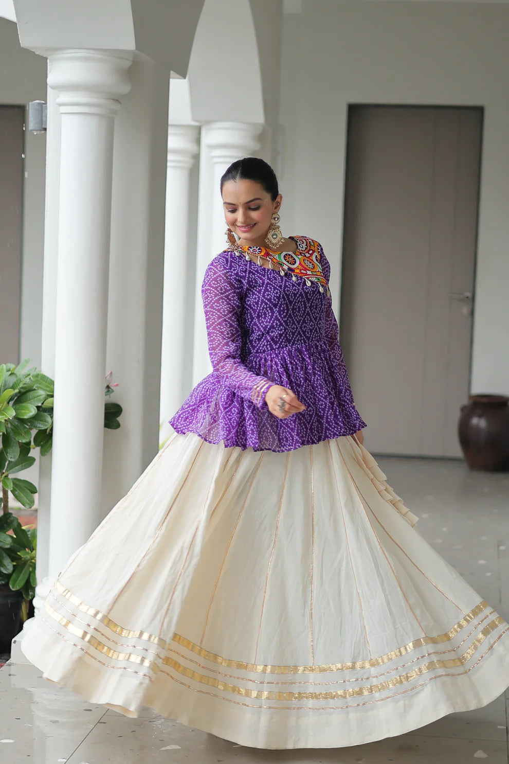 NAVRATRI SPECIAL KORA COTTON GAMTHI WORK LEHENGA CHOLI (WD186)
