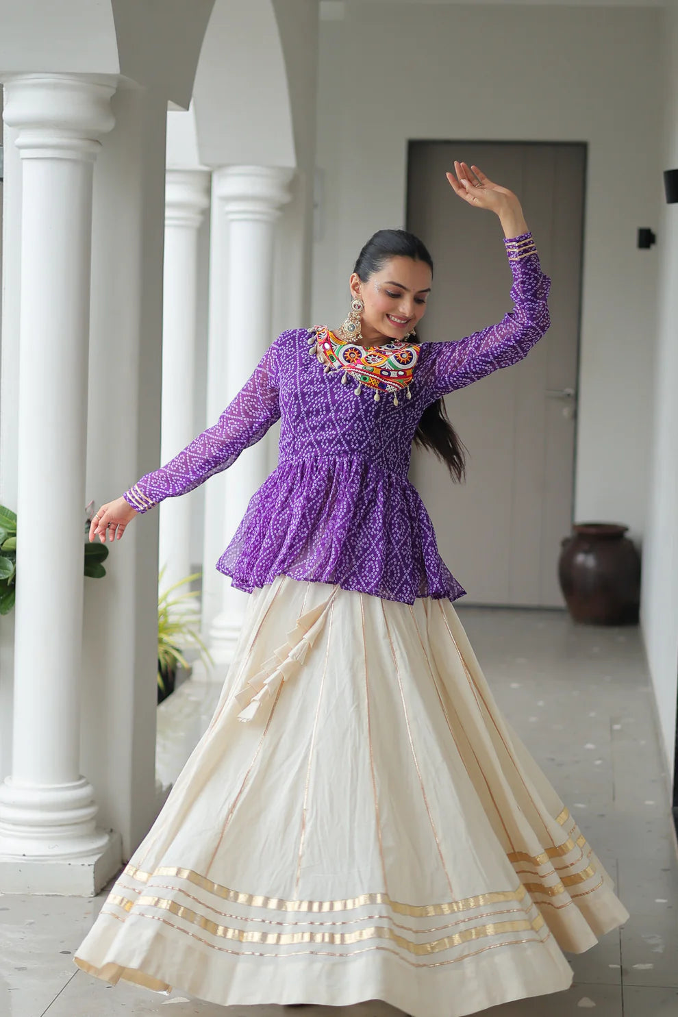 NAVRATRI SPECIAL KORA COTTON GAMTHI WORK LEHENGA CHOLI (WD186)