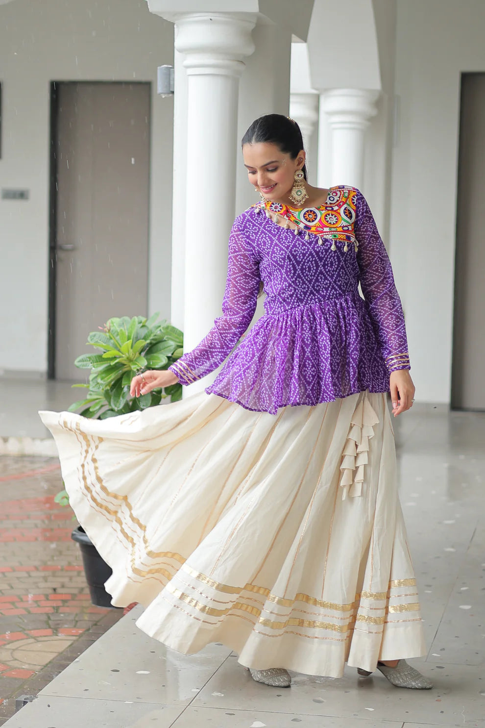 NAVRATRI SPECIAL KORA COTTON GAMTHI WORK LEHENGA CHOLI (WD186)