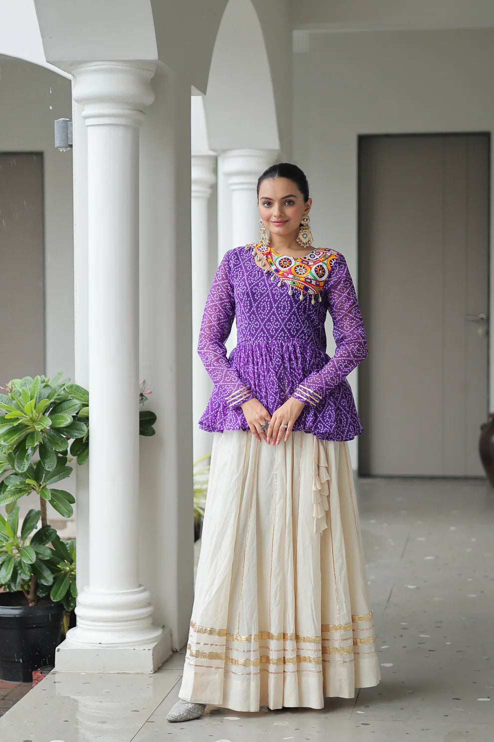 NAVRATRI SPECIAL KORA COTTON GAMTHI WORK LEHENGA CHOLI (WD186)