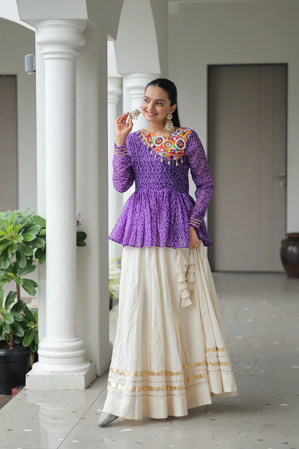 NAVRATRI SPECIAL KORA COTTON GAMTHI WORK LEHENGA CHOLI (WD186)