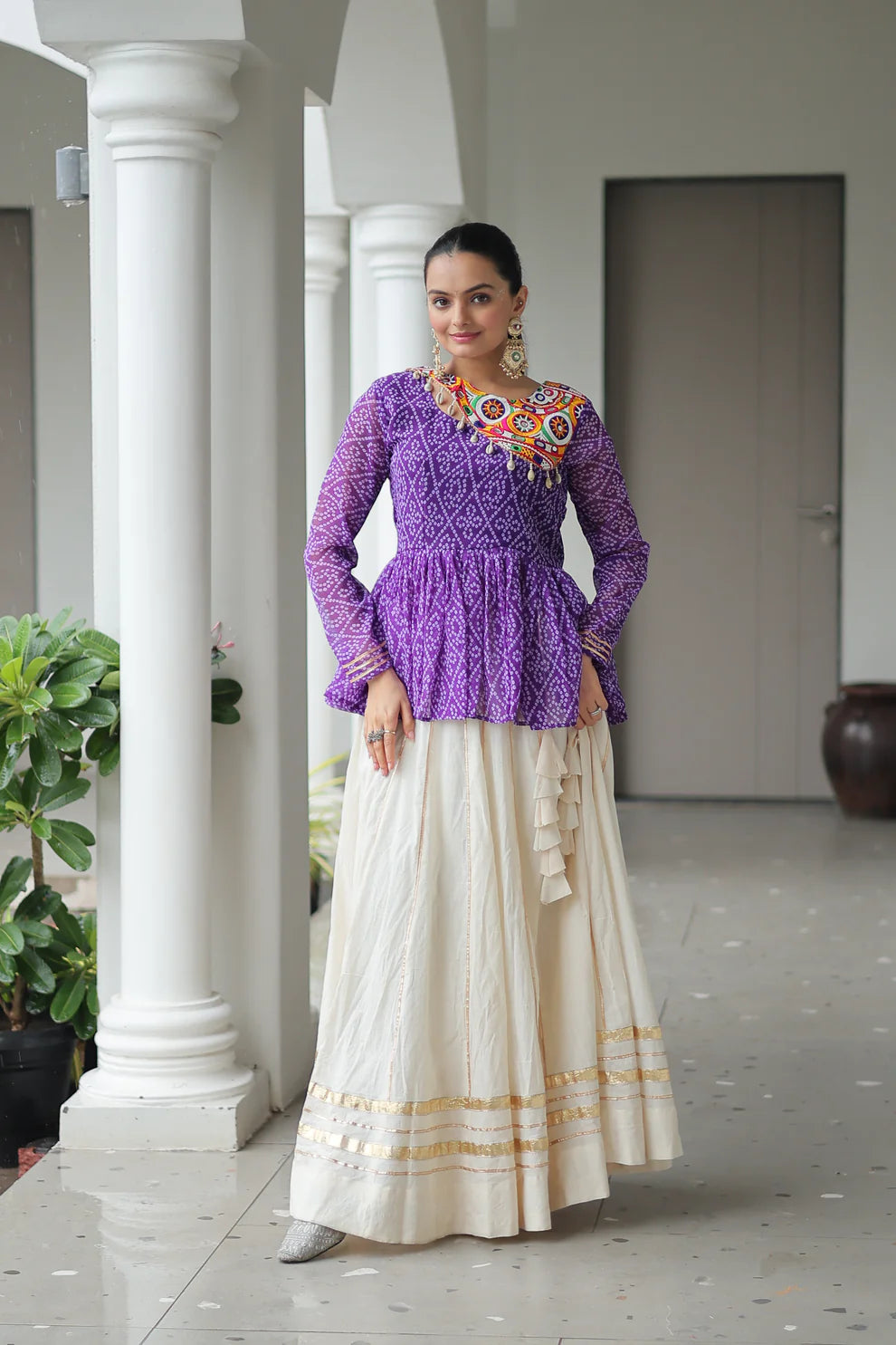NAVRATRI SPECIAL KORA COTTON GAMTHI WORK LEHENGA CHOLI (WD186)
