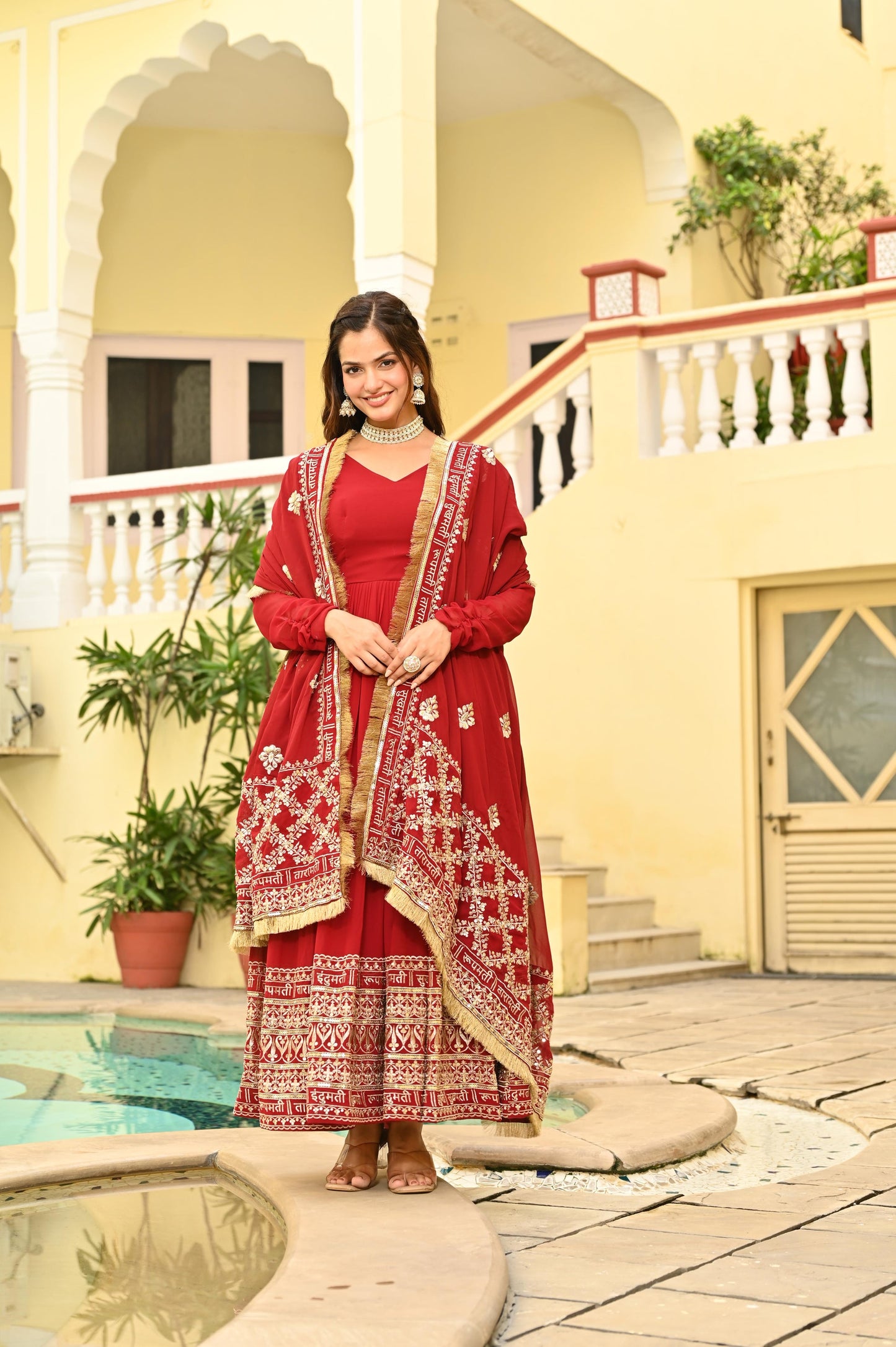 KARWAHCHOTH SPECIAL FAUX BLOMING ZARI SEQUINS EMBROIDERIED GOWN WITH DUPATTA (WDN76)