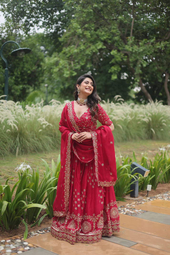 FESTIVAL SPECIAL RANGOLI SILK THREAD EMBROIDERED LEHENGA CHOLI(WD138)