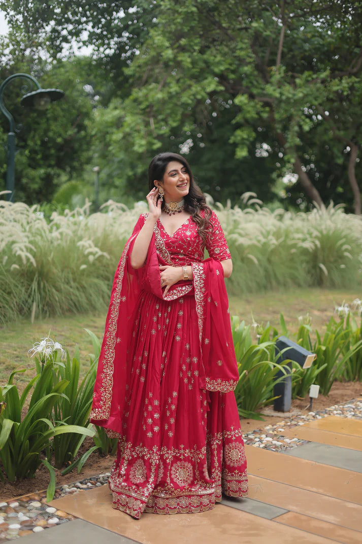 FESTIVAL SPECIAL RANGOLI SILK THREAD EMBROIDERED LEHENGA CHOLI(WD138)