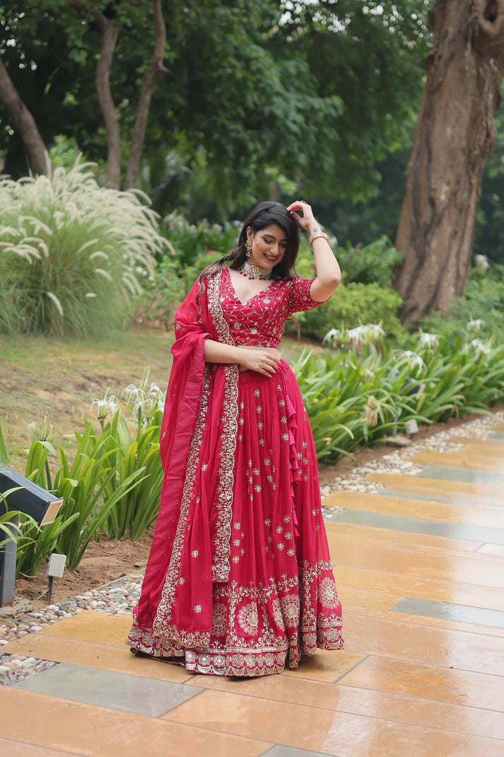 FESTIVAL SPECIAL RANGOLI SILK THREAD EMBROIDERED LEHENGA CHOLI(WD138)