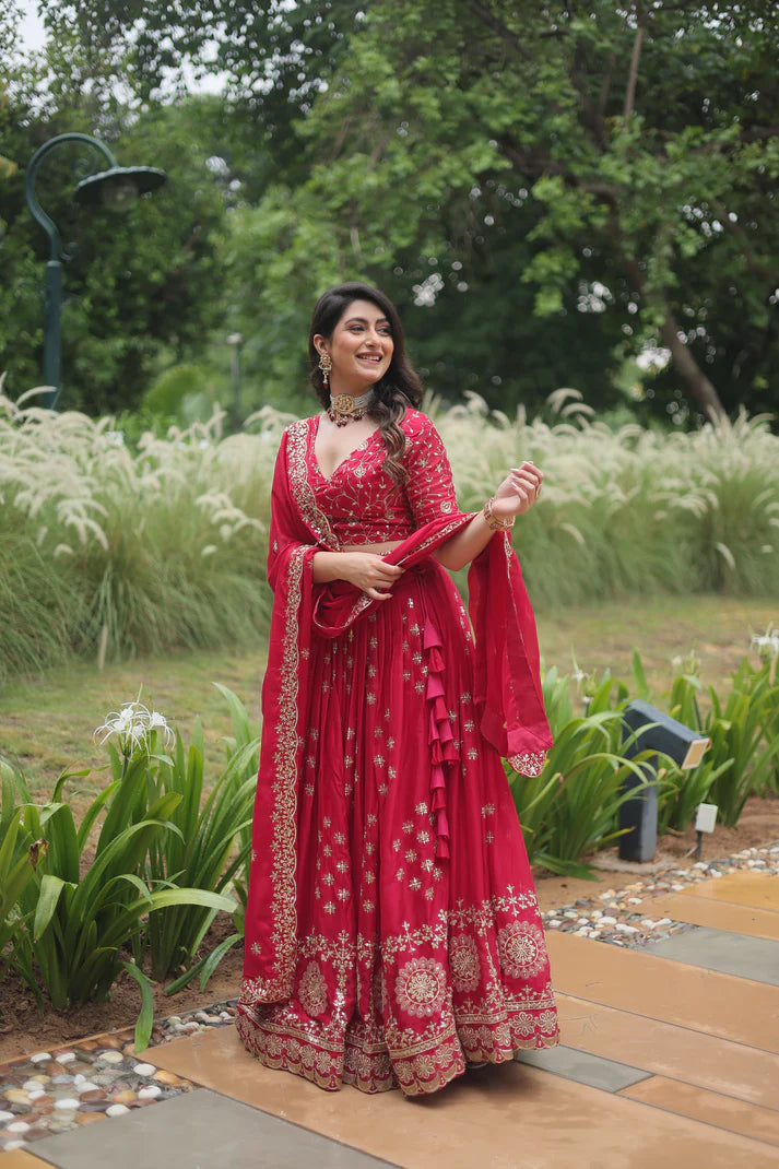 FESTIVAL SPECIAL RANGOLI SILK THREAD EMBROIDERED LEHENGA CHOLI(WD138)