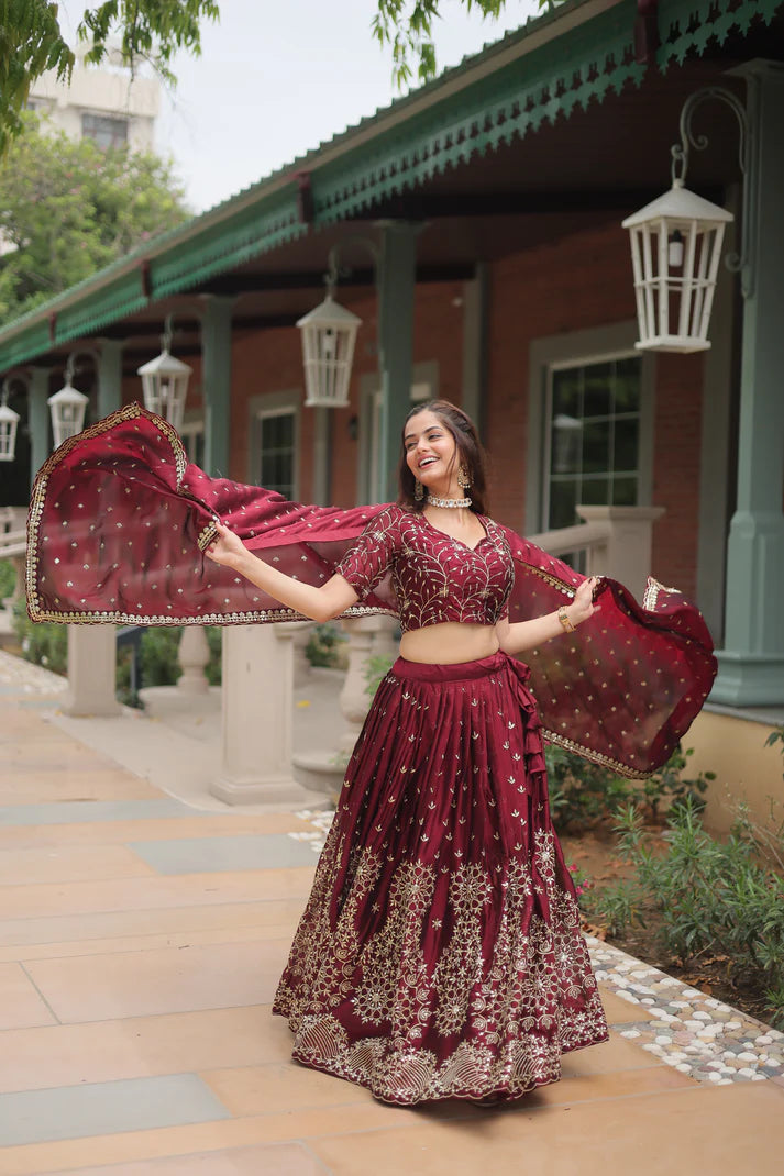 WEDDING SPECIAL RANGOLI SILK EMBROIDERED WORK LEHENGA CHOLI(WD135)