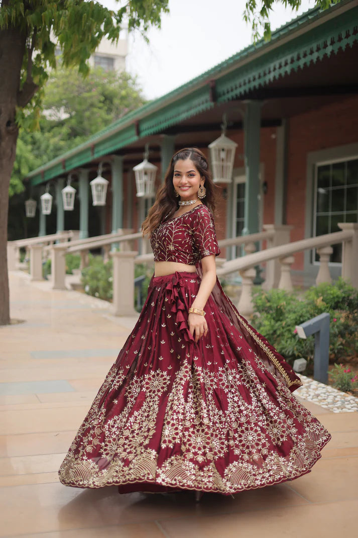 WEDDING SPECIAL RANGOLI SILK EMBROIDERED WORK LEHENGA CHOLI(WD135)