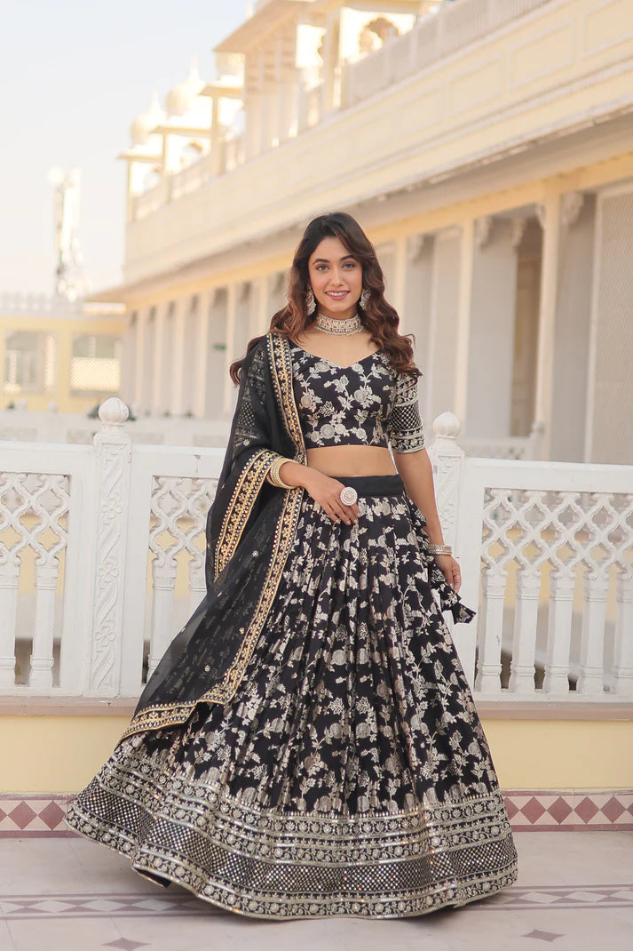 Designer Dyeable Pure Viscose Jacquard fabric Lehenga Choli & Dupatta Set(WD168) (05)