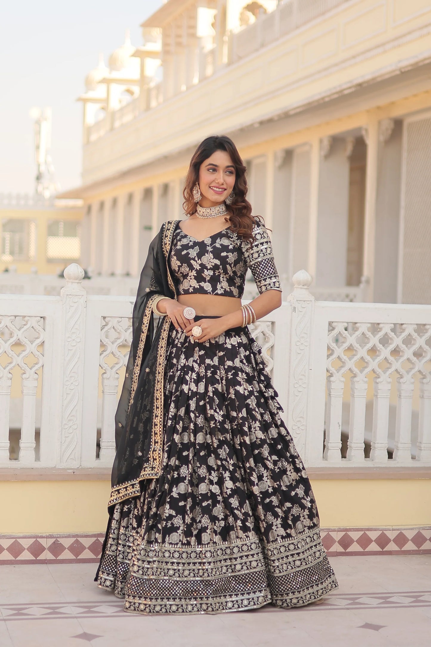Designer Dyeable Pure Viscose Jacquard fabric Lehenga Choli & Dupatta Set(WD168) (05)
